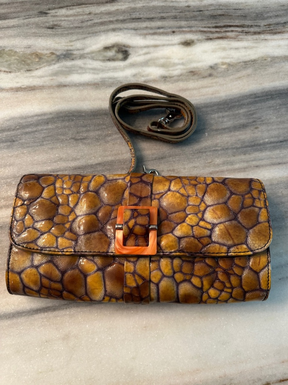 DONALD J PLINER PATENT LEATHER CLUTCH WITH SHOULDER STRAP